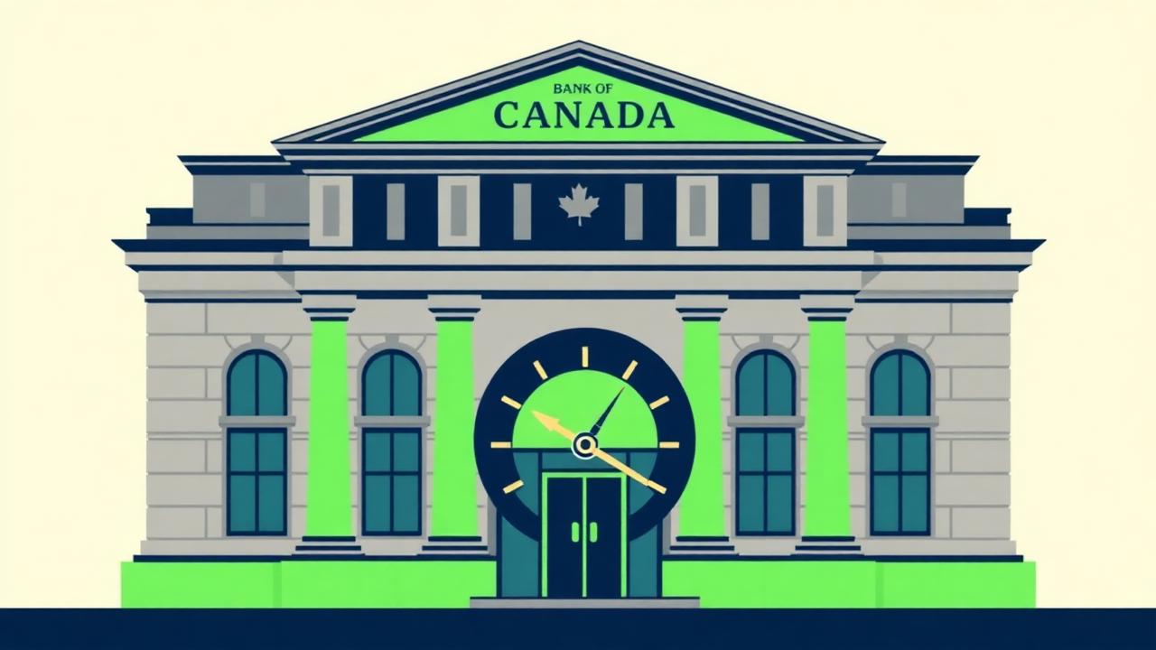 Bank of Canada building with rate gauge holding steady