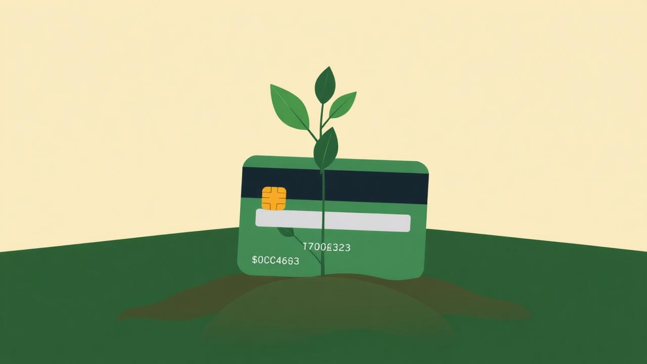 A credit card growing like a plant, illustrating credit building over time