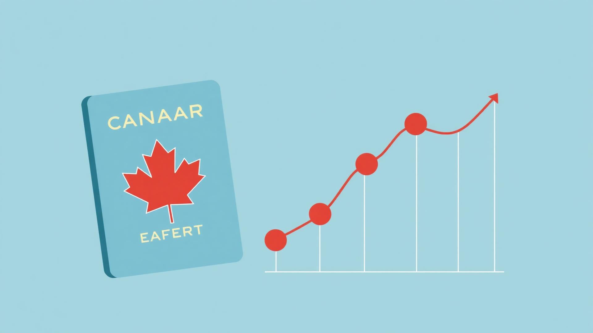 Canadian passport with rising CRS score chart for April 2026 Express Entry CEC draw