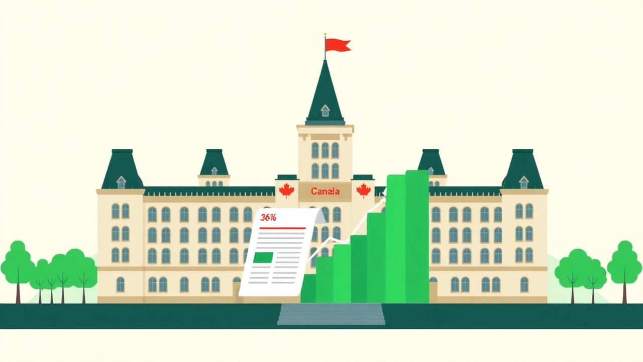 Canadian Parliament building with budget chart