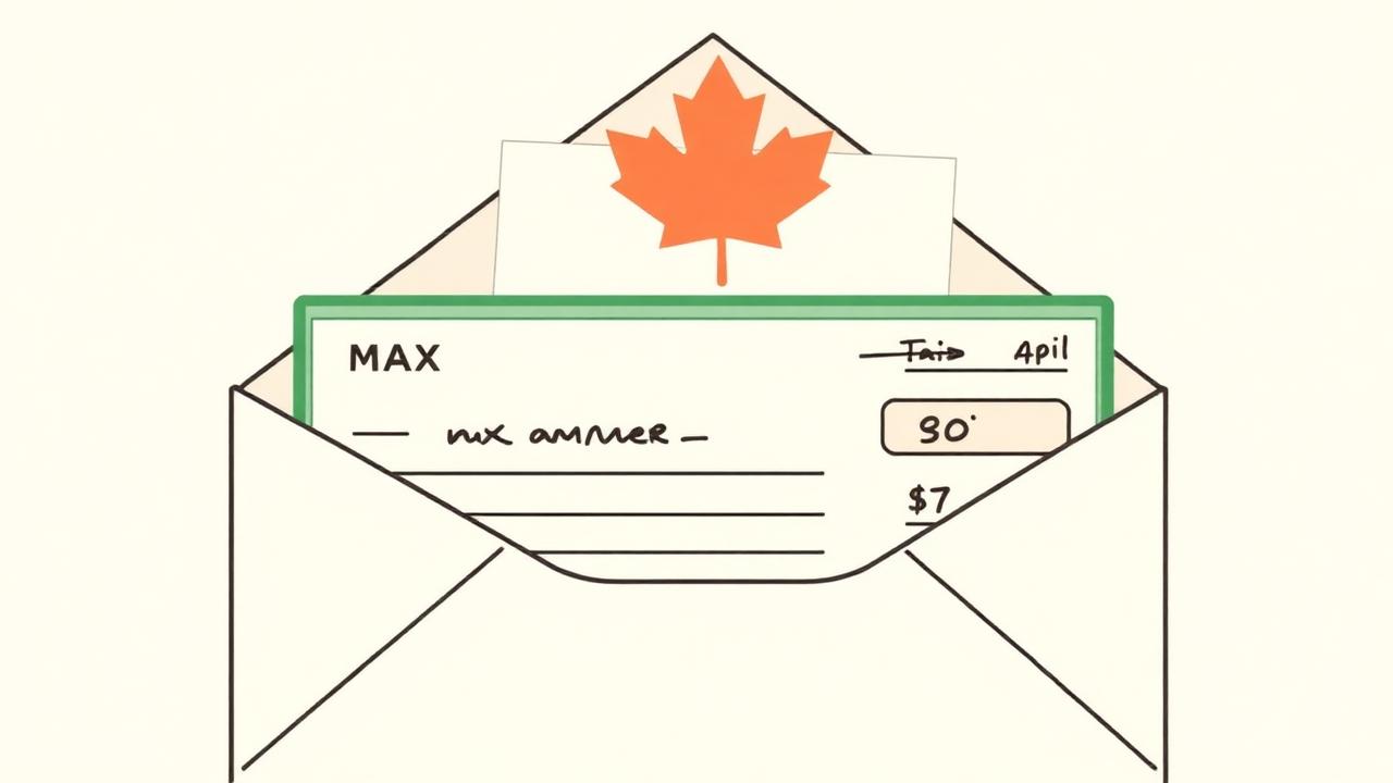 An envelope with a CRA refund cheque next to a calendar showing April and May