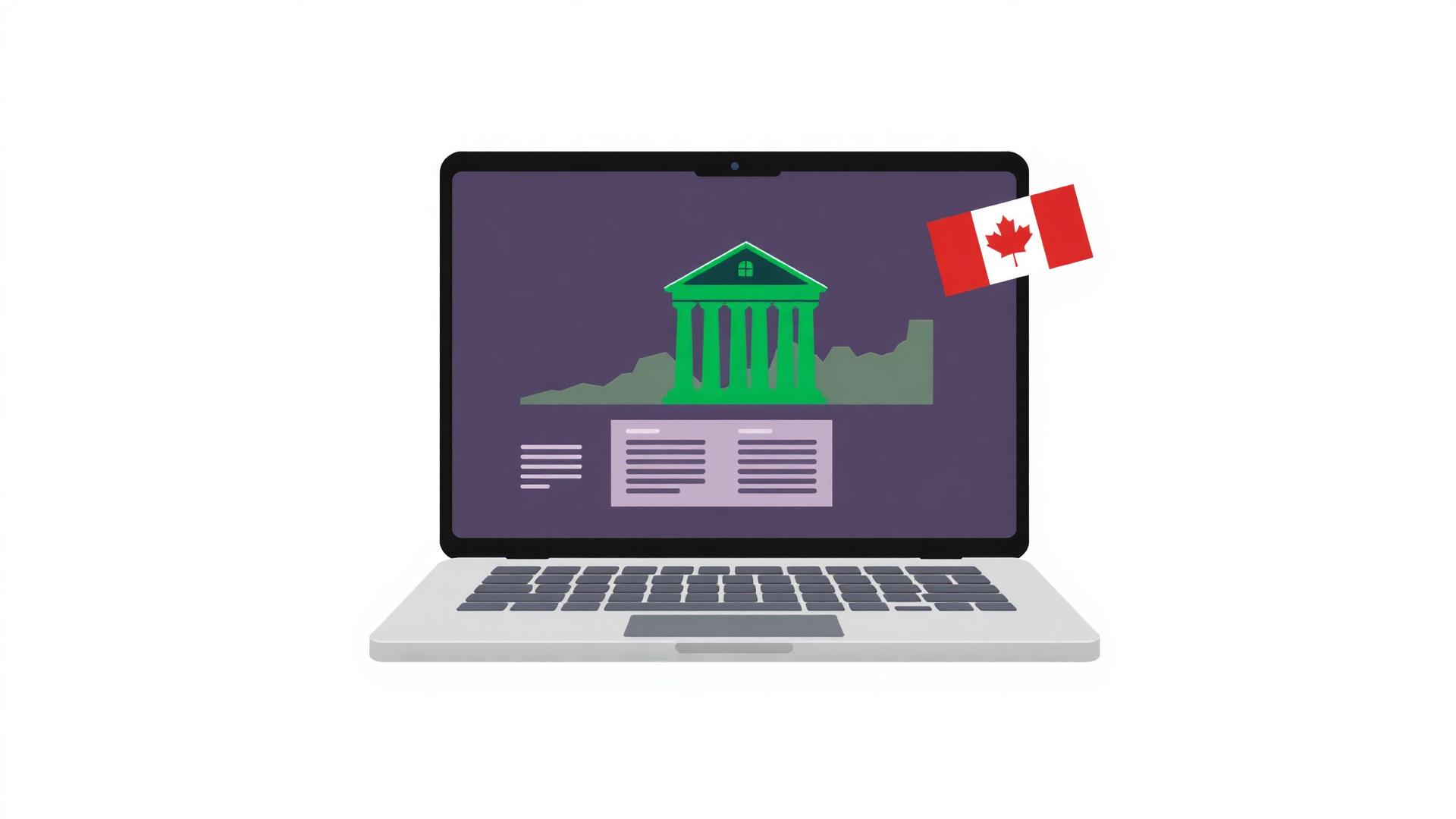 Illustration of a Canadian bank brokerage interface on a laptop